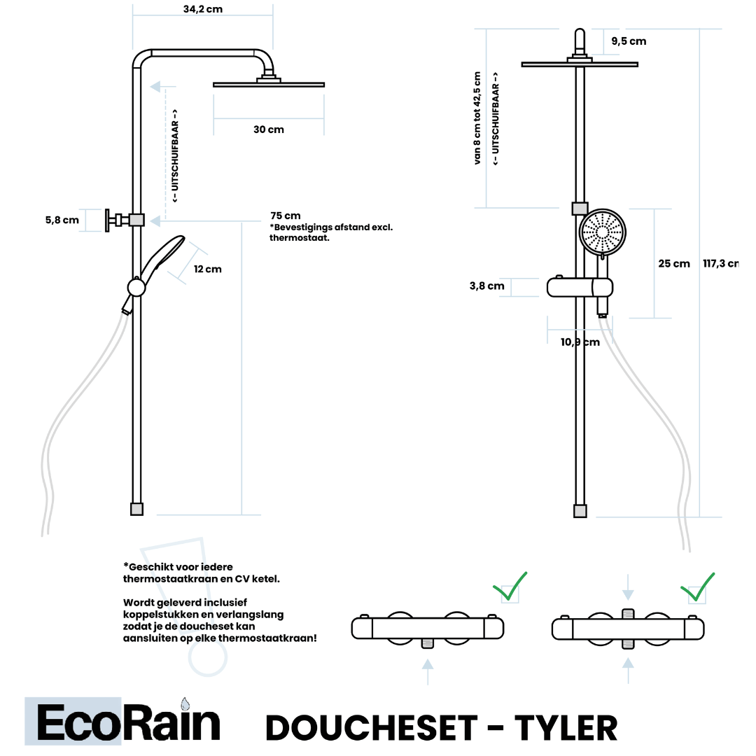 Water-saving Rain Shower Set 30 cm Tyler Square - Without Tap