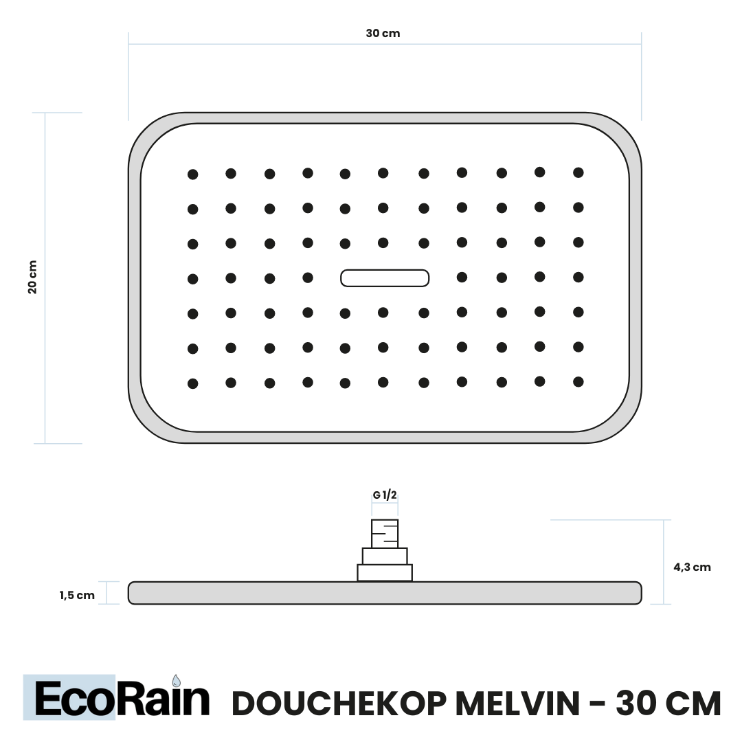 Regendoucheset Melvin 30 CM Zonder Kraan - Chroom