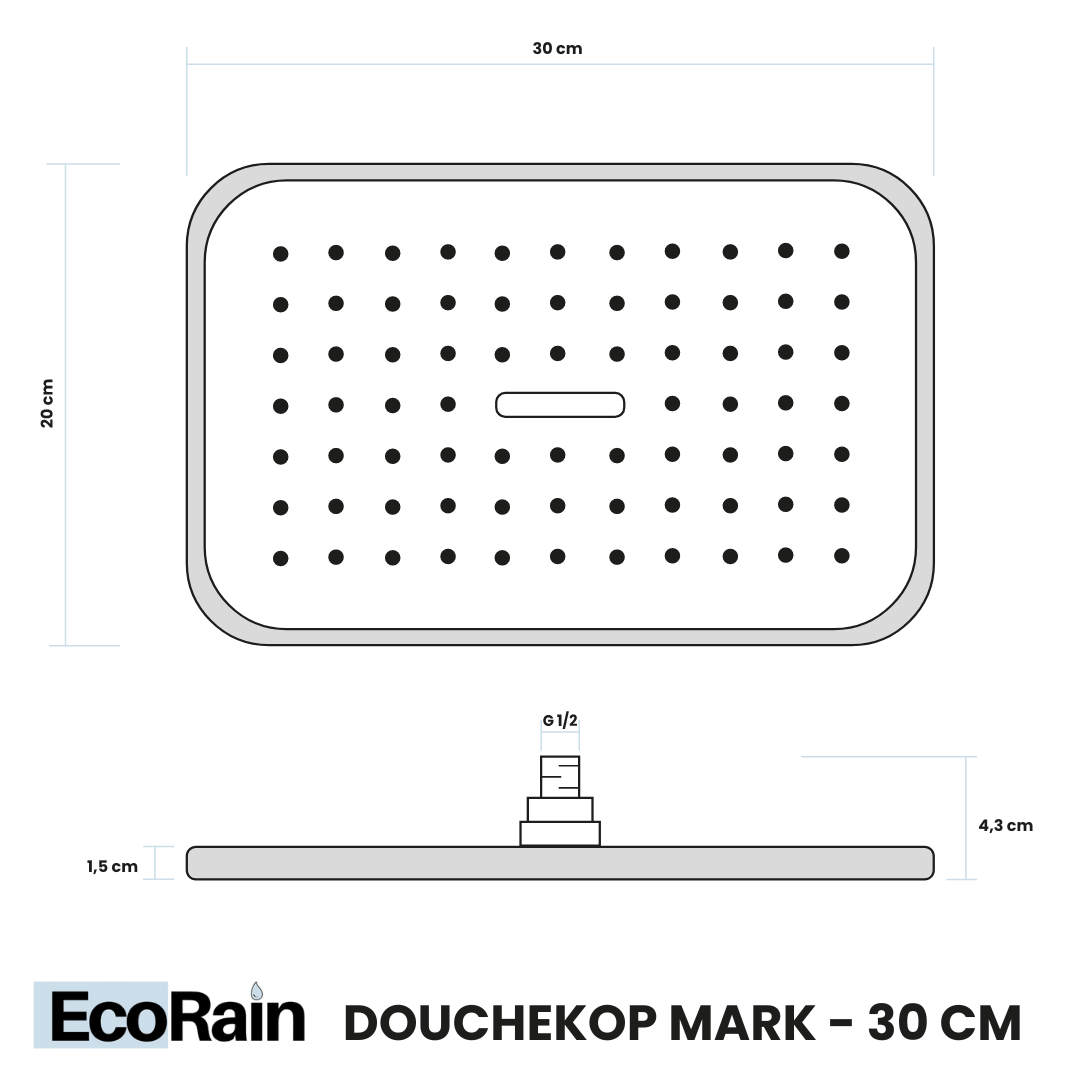 Regendouchekop Mark XL 30 cm - Zwart